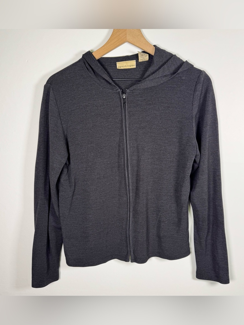 APOSTROPHE Lightweight Full Zip Black Minimalist Hoodie Sz S